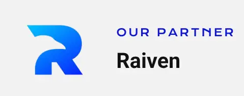 Logo of Raiven, featuring a stylized blue letter R alongside the text 'OUR PARTNER'.